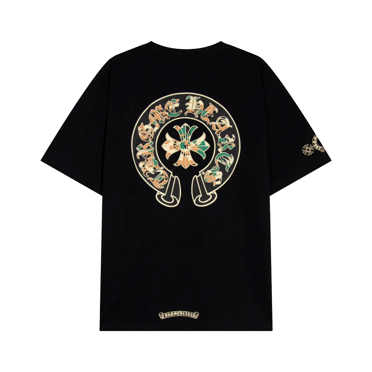 P150 Chrome Hearts Chrome Hearts Sanskrit Horseshoe Camouflage Print Short Sleeve Size: SMLXL Color: Black White